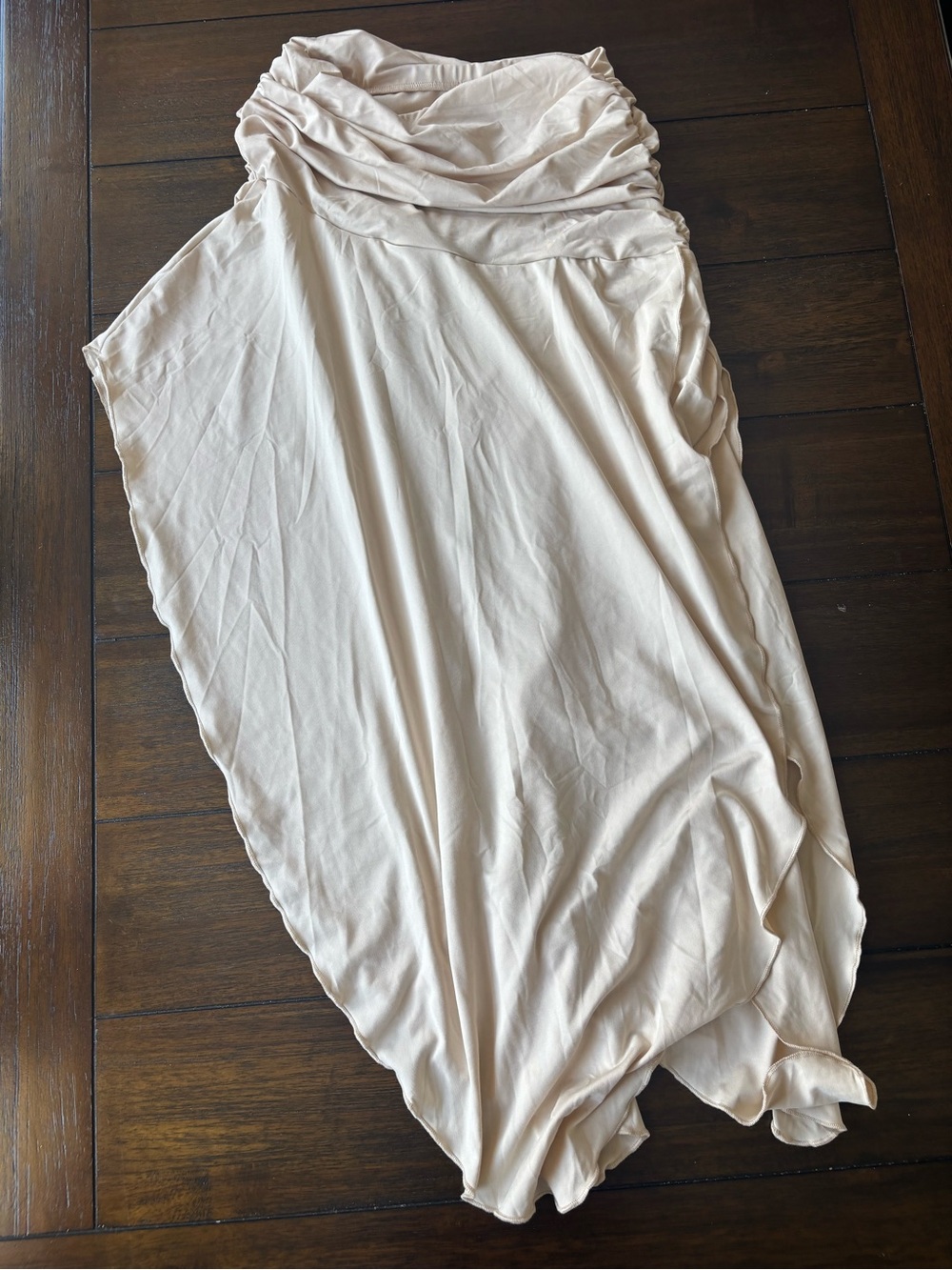 SHEIN Asymmetrical Ruched Waist Cream Midi Skirt
